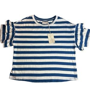 Universal Thread Striped Flutter Sleeve Blue & White T-Shirt Size Small NWT